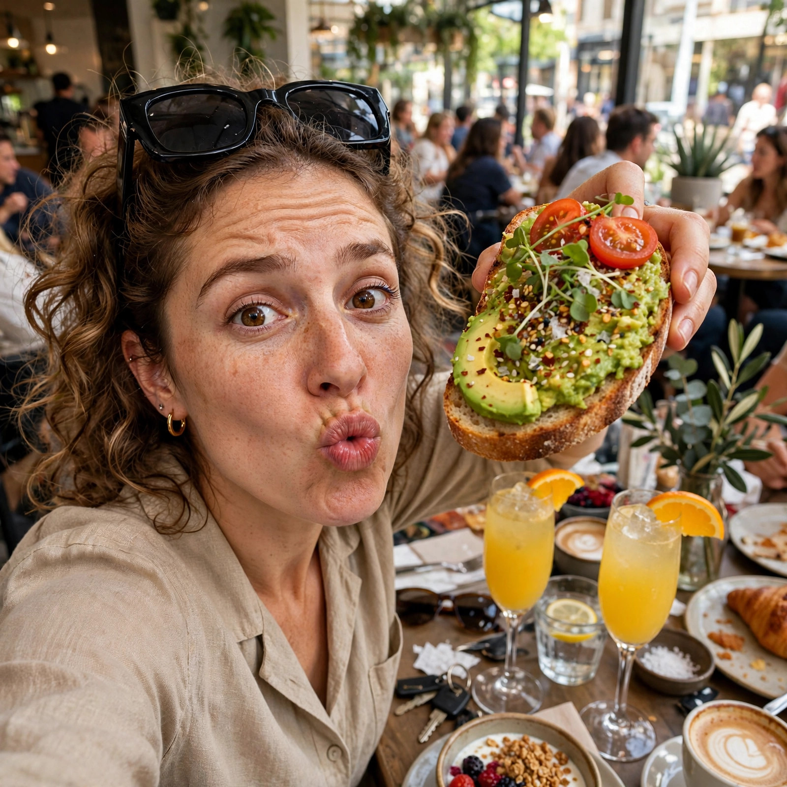 Sample roast subject: brunch selfie